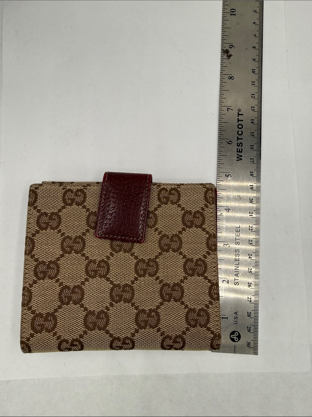 Gucci Beige Monogram Canvas Small Compact Wallet with Leather Trim Bi-Color - Picture 12 of 15